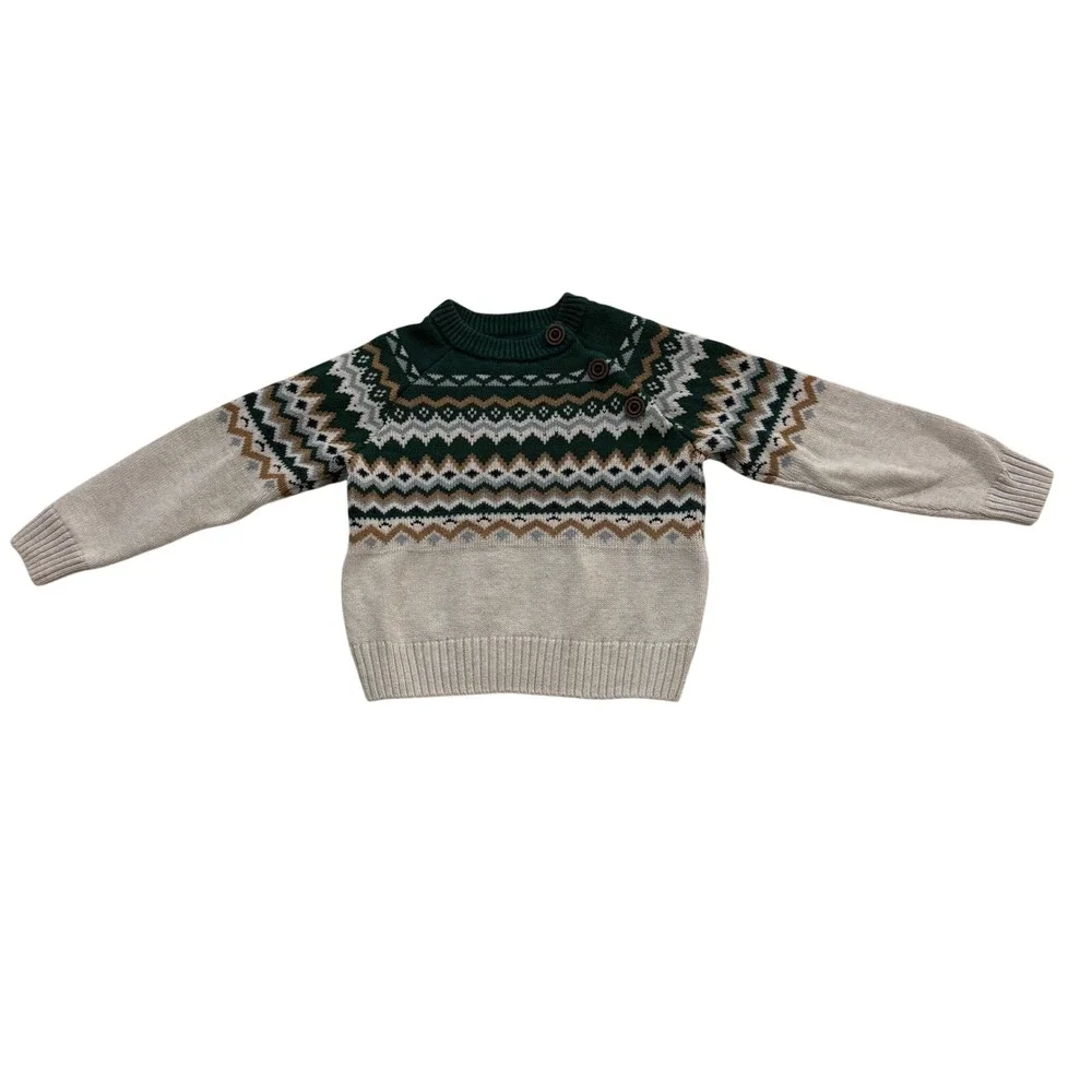 Gymboree Fair Isle Sweater Green‎ Tan White Boys Girls Toddler 2T